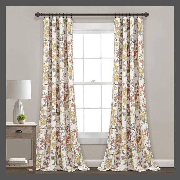 Lush Decor - Set of 2 (84"x52") Ivana Floral Light Filtering Wi White - Picture 1 of 4